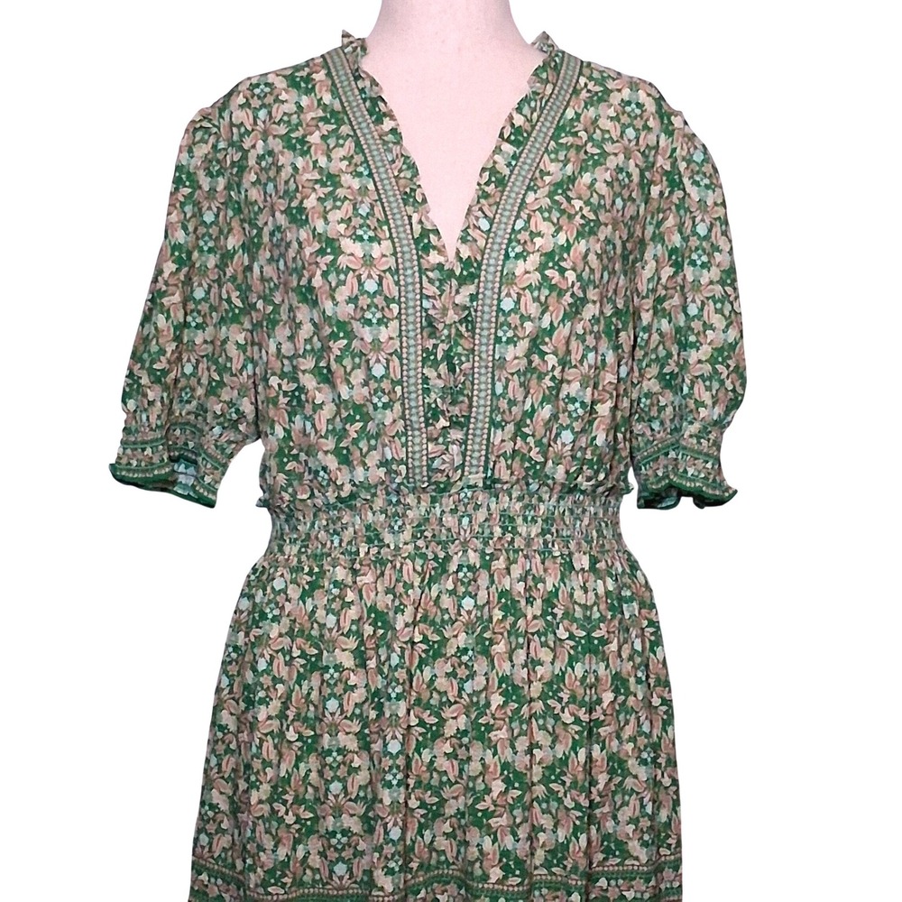 NWT Max Studio London Green Floral Smocked Tiered Maxi Dress 1X Boho Feminine - Picture 2 of 15